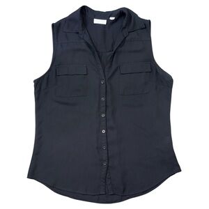 New York & Company Black Blouse Sleeveless Sheer Button-Down Collared Shirt L